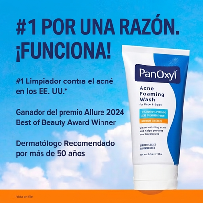 PanOxyl 10% Benzoyl Peroxide Acne Foaming Wash, limpiador facial y corporal para el acné 156 g