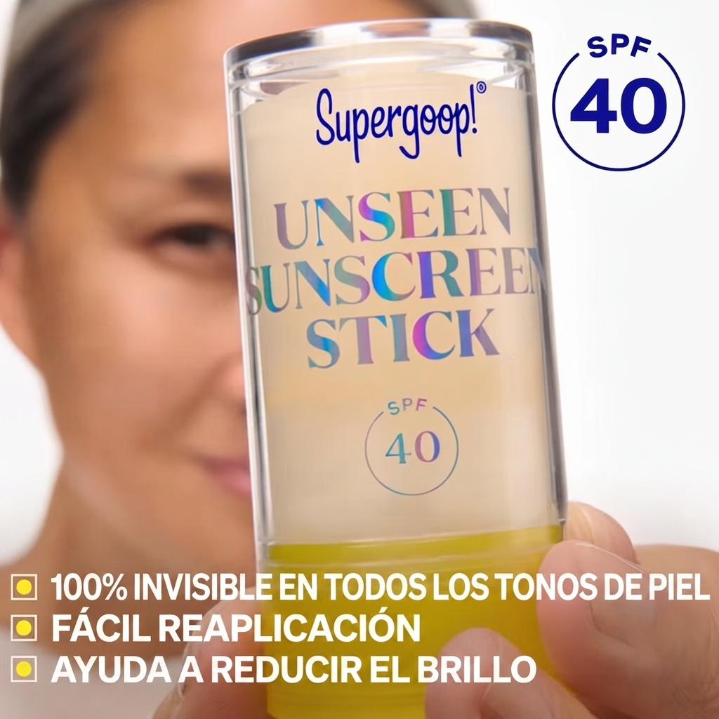 Supergoop! Unseen Clear &amp; Invisible Sunscreen Stick SPF 40, protector solar facial en barra