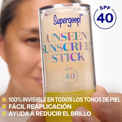 Supergoop! Unseen Clear &amp; Invisible Sunscreen Stick SPF 40, protector solar facial en barra