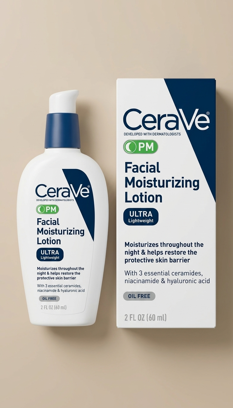 CeraVe PM Facial Moisturizing Lotion, hidratante facial nocturna para todo tipo de piel