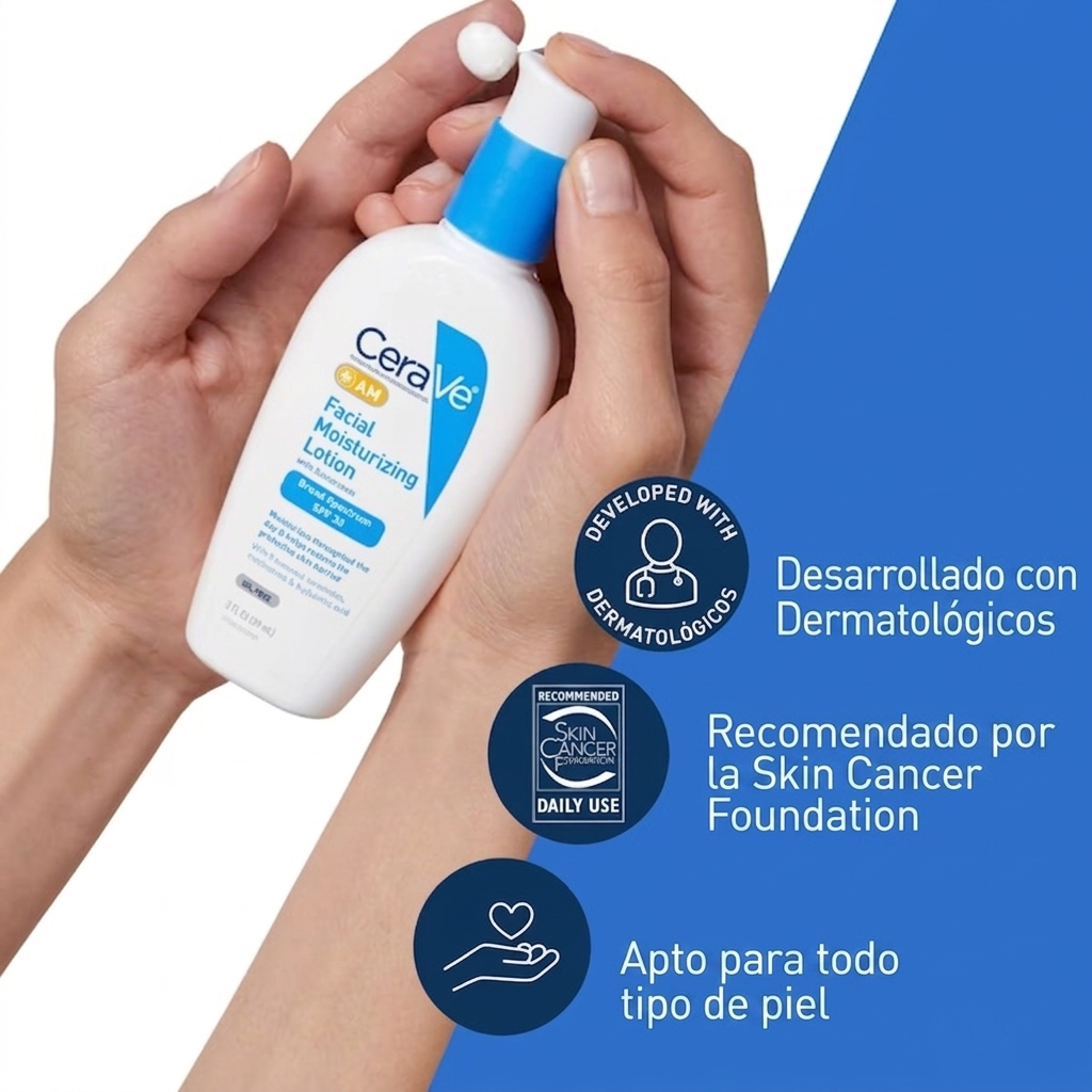 CeraVe AM Facial Moisturizing Lotion SPF 30, hidratante facial con protector solar para piel normal a seca