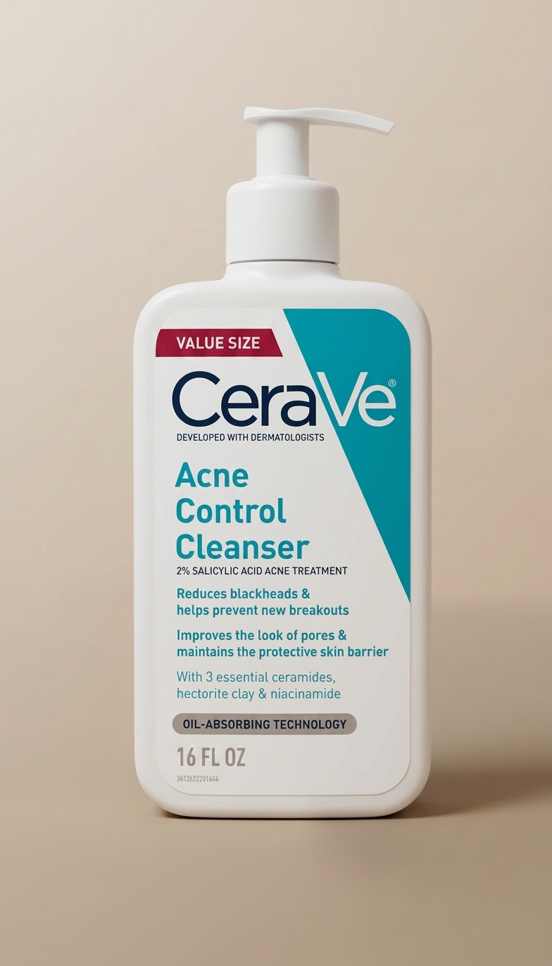 CeraVe Acne Control Cleanser con ácido salicílico al 2% y arcilla purificante para piel grasa