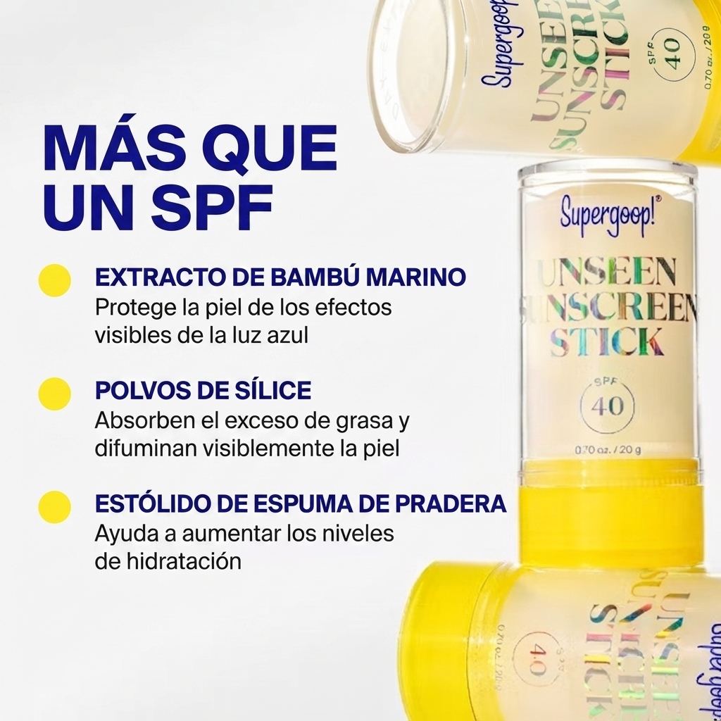 Supergoop! Unseen Clear &amp; Invisible Sunscreen Stick SPF 40, protector solar facial en barra