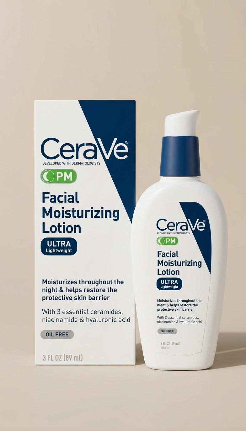 CeraVe PM Facial Moisturizing Lotion, hidratante facial nocturna para todo tipo de piel
