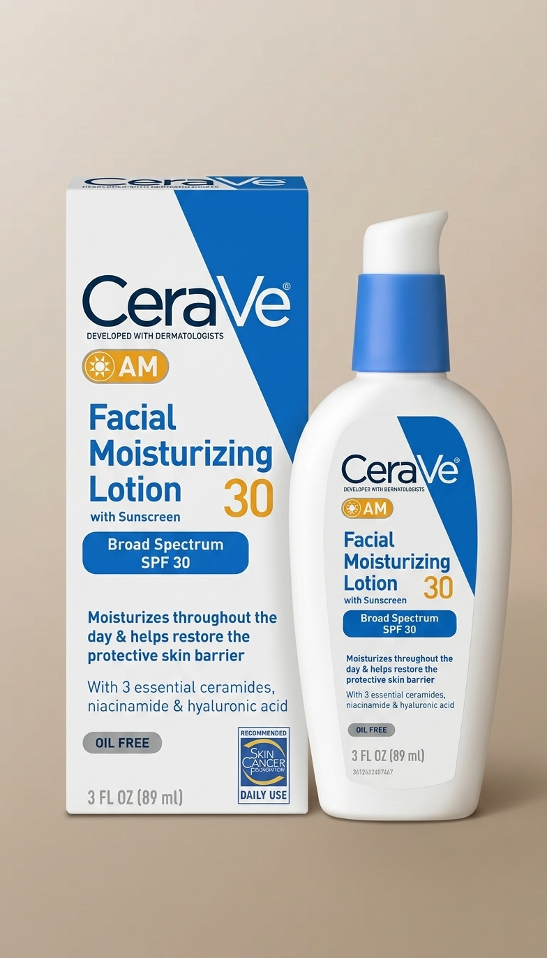 CeraVe AM Facial Moisturizing Lotion SPF 30, hidratante facial con protector solar para piel normal a seca